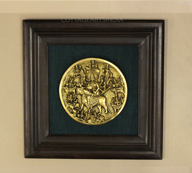 Brass Durga Plate In Wooden Frame