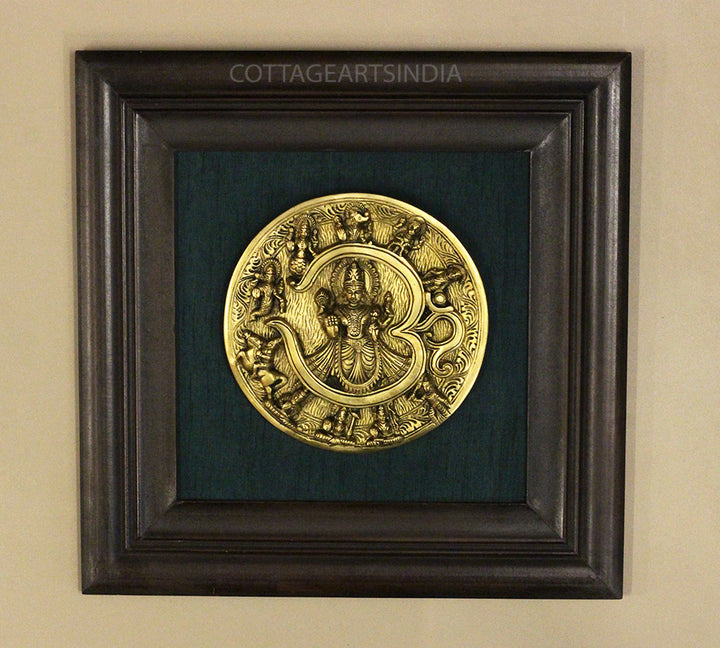 Brass Dasavathar Plate In Wooden Frame