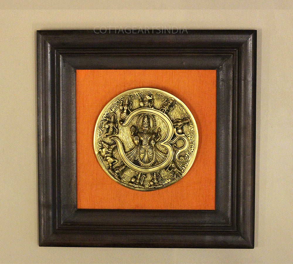 Brass Dasavathar Plate In Wooden Frame