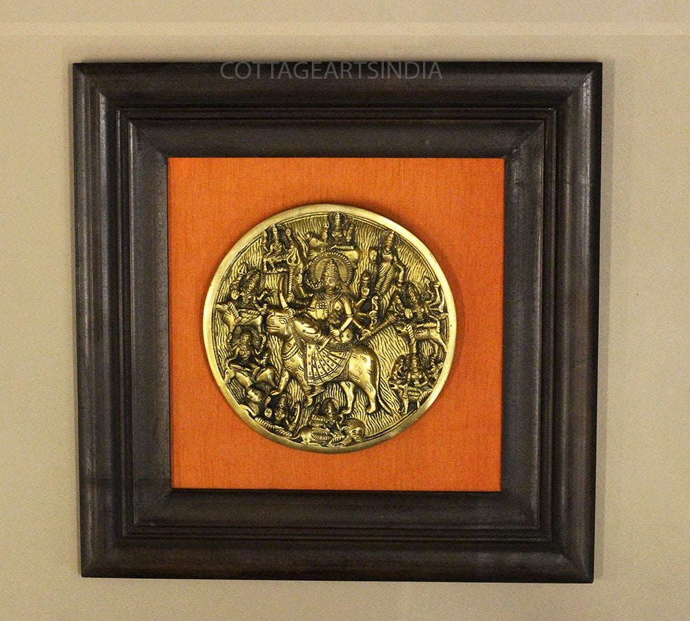 Brass Durga Plate In Wooden Frame