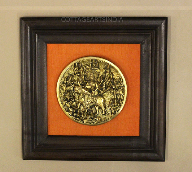 Brass Durga Plate In Wooden Frame