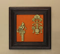 Brass Decor Flower In Wooden Frame
