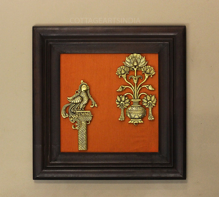 Brass Decor Flower In Wooden Frame