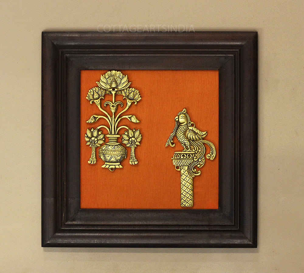 Brass Decor Flower In Wooden Frame