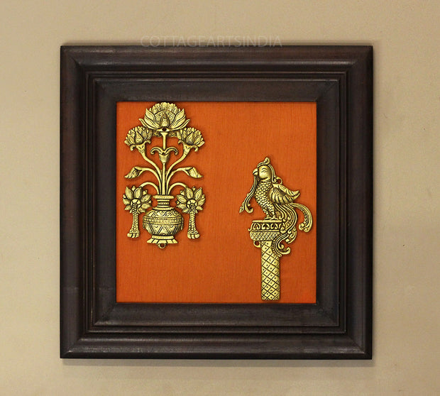 Brass Decor Flower In Wooden Frame