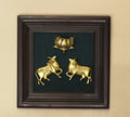 Brass Cow and Lotus In Wooden Frame