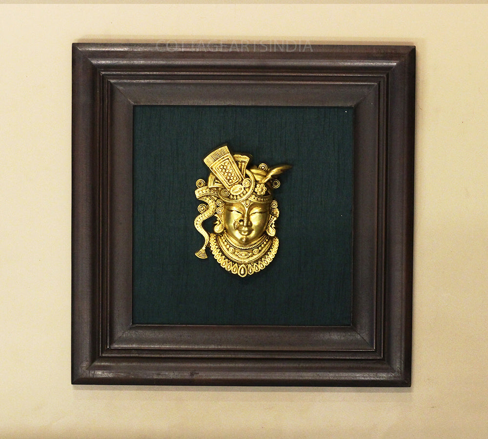 Brass Shreenathji In Wooden Frame