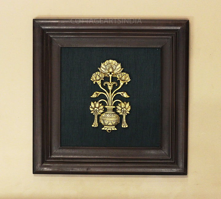 Brass Flower Decor In Wooden Frame