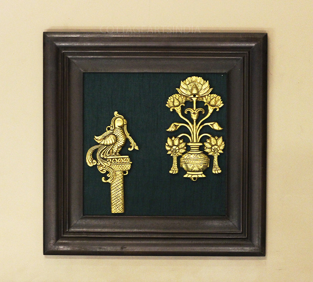 Brass Decor Flower In Wooden Frame