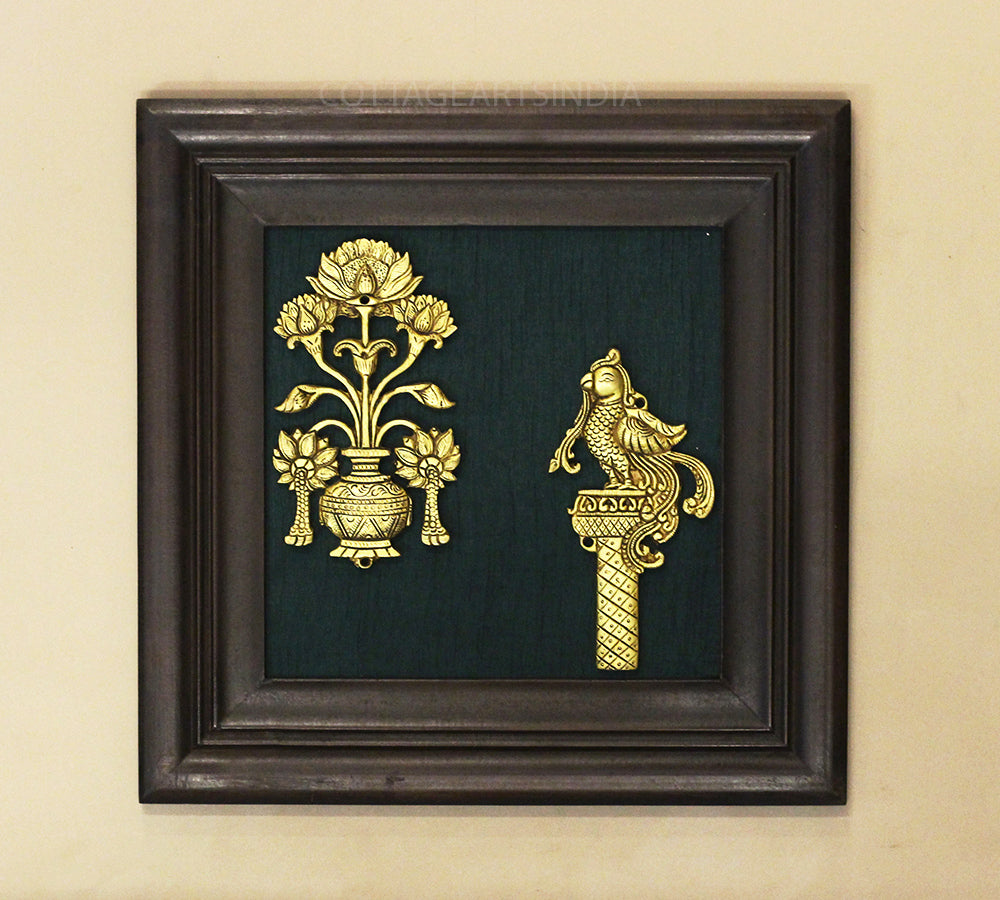 Brass Decor Flower In Wooden Frame