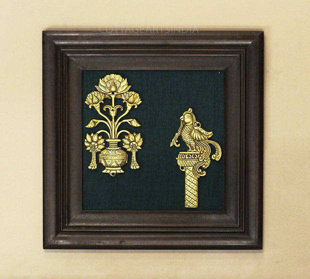 Brass Decor Flower In Wooden Frame