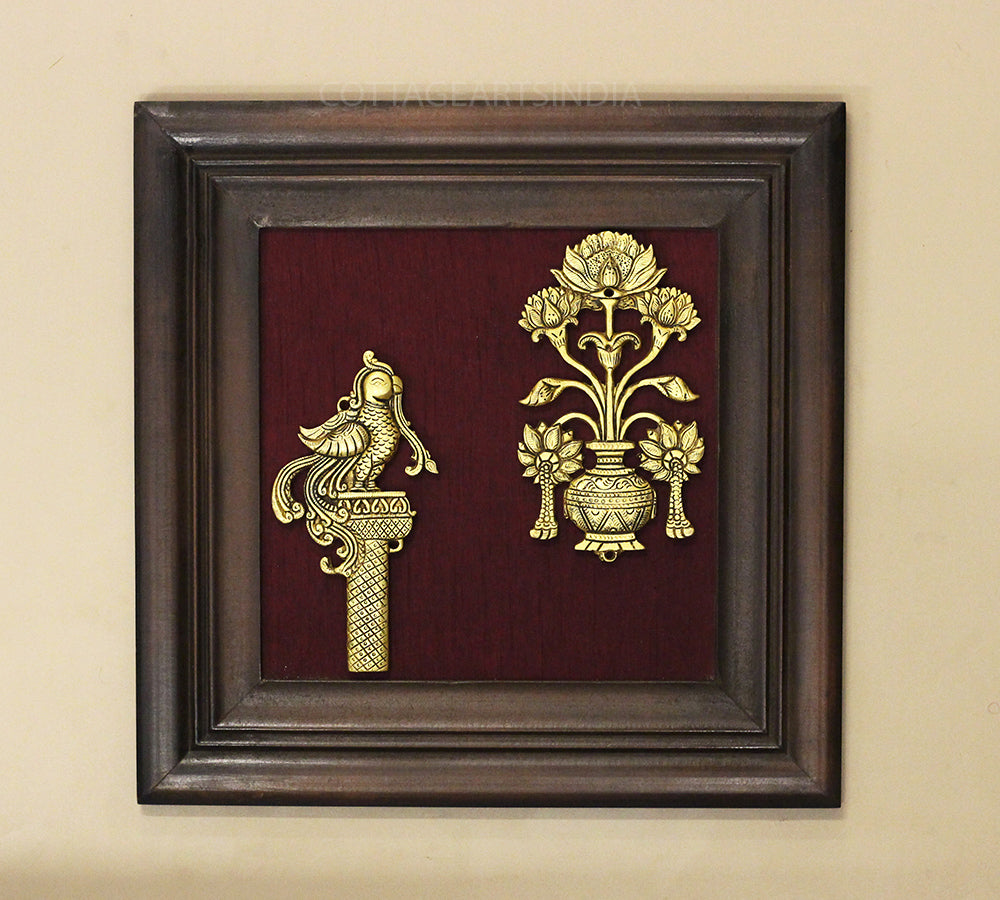 Brass Decor Flower In Wooden Frame