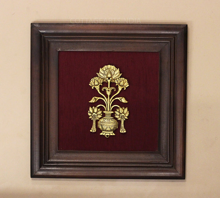 Brass Flower Decor In Wooden Frame