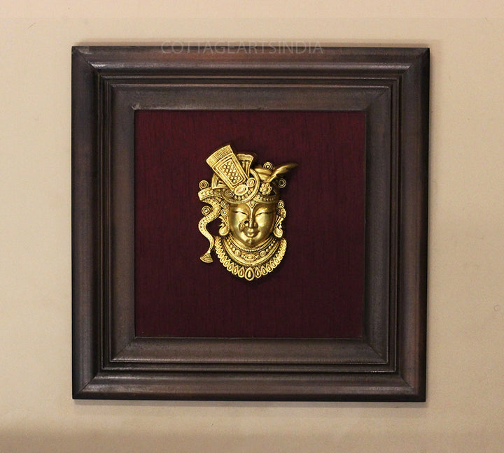 Brass Shreenathji In Wooden Frame