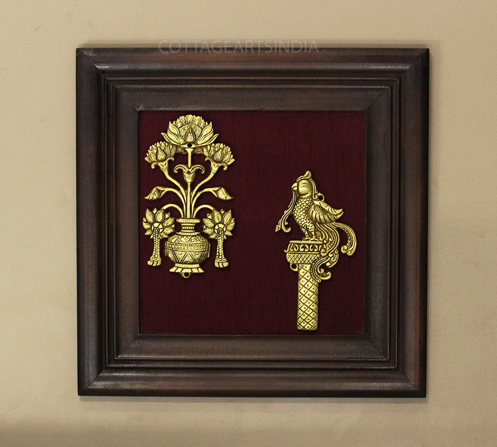 Brass Decor Flower In Wooden Frame