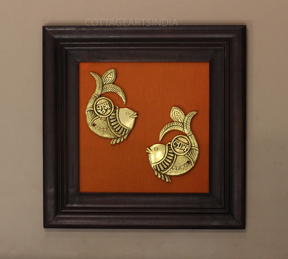 Brass Shubh Labh Fish Plate In Wooden Frame