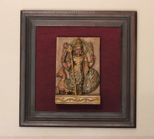 Wooden Lord Murugan In Frame