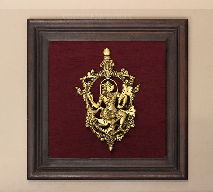 Brass Hanuman In Wooden Frame
