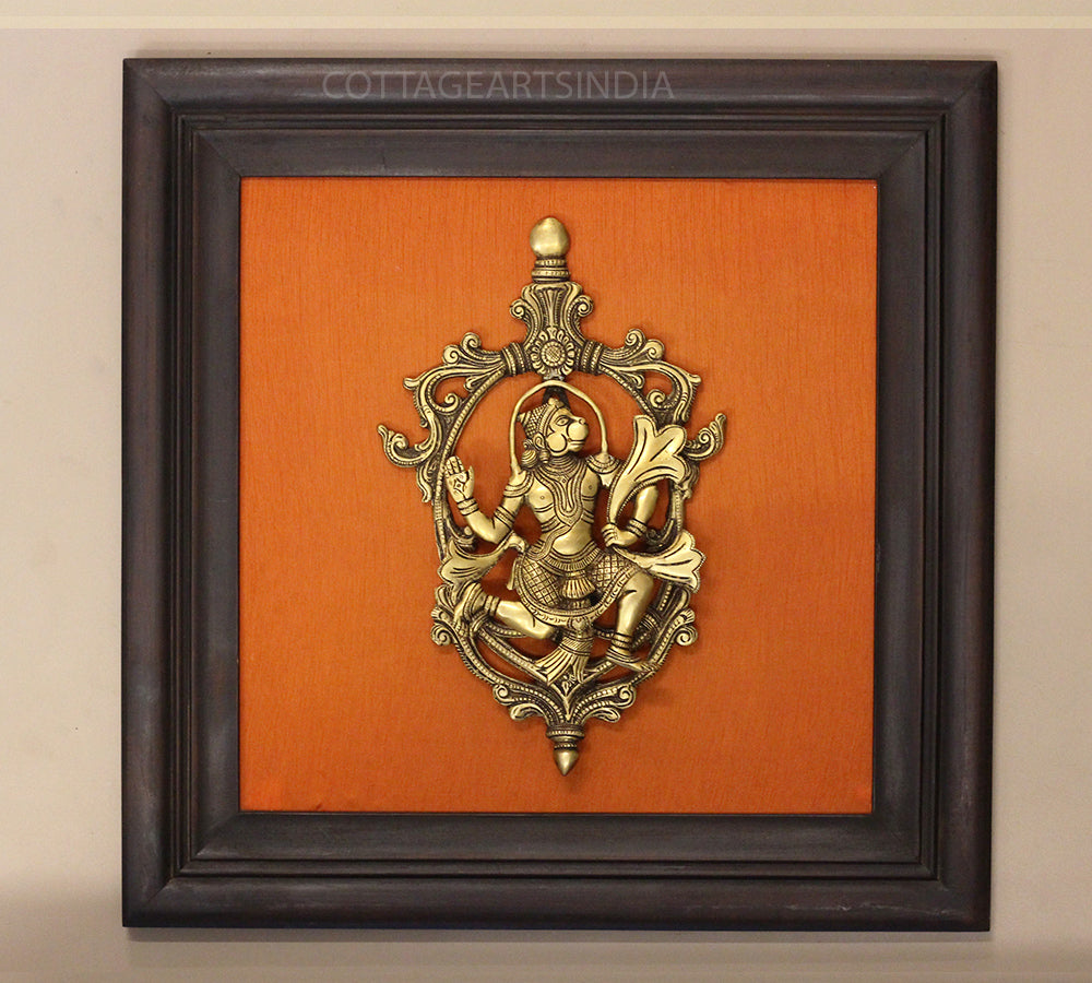 Brass Hanuman In Wooden Frame