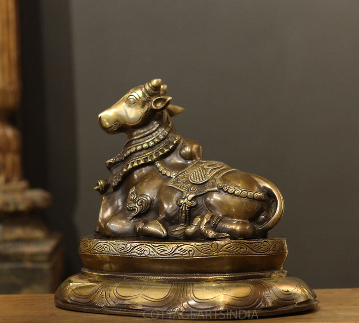 Brass Nandi On Lotus Stand