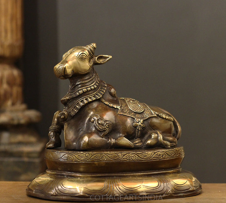 Brass Nandi On Lotus Stand