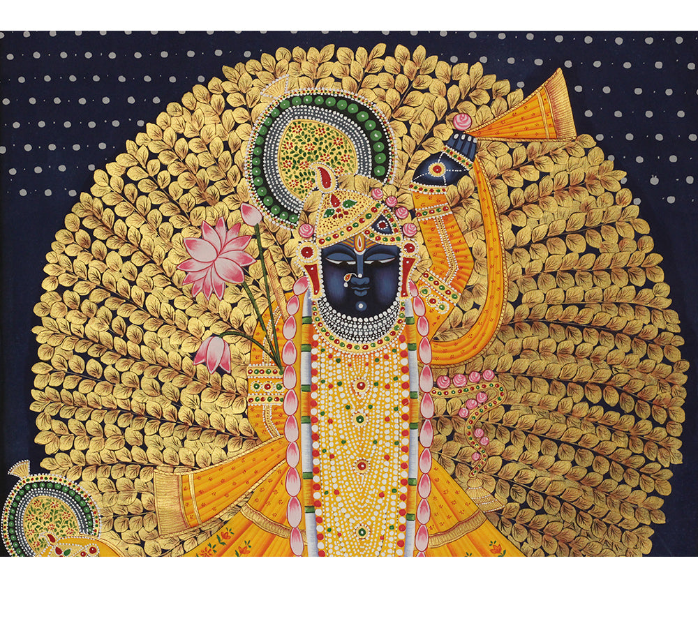 Hand-Painted Shrinathji Pichwai Painting | Golden Kadamba Tree Nathdwara Art