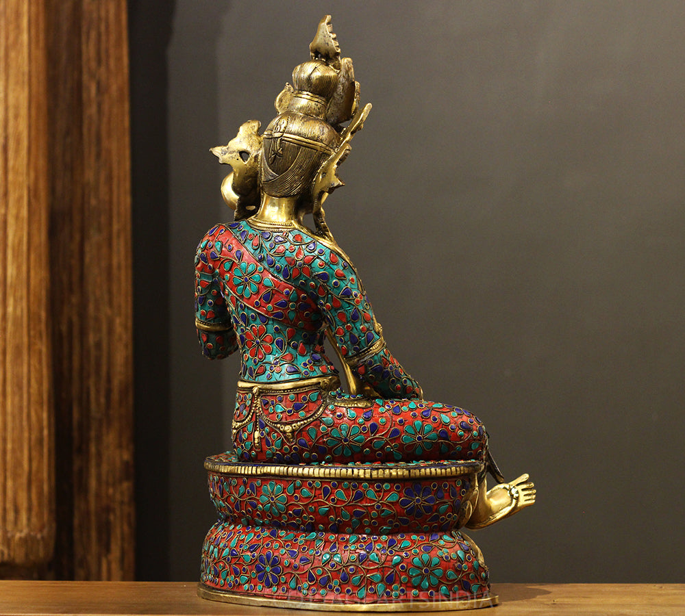 Brass Saraswati StoneInlay 22" -One Of Its Kind