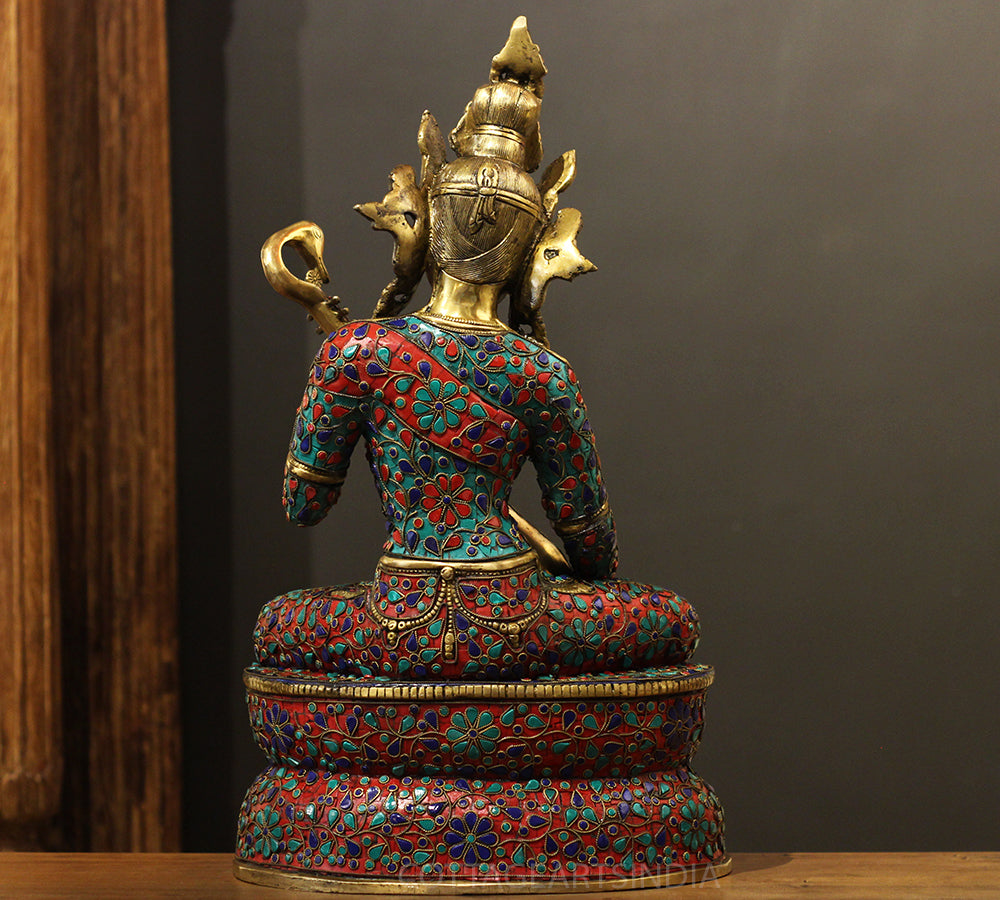 Brass Saraswati StoneInlay 22" -One Of Its Kind