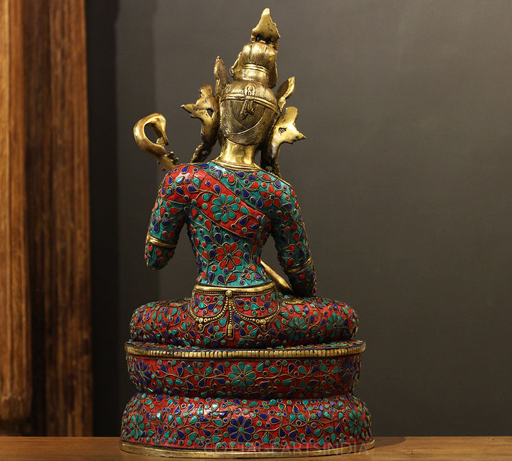 Brass Saraswati StoneInlay 22" -One Of Its Kind