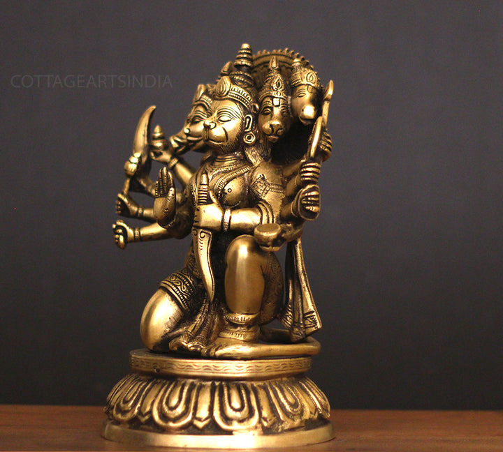 Brass Panchamukhi Hanuman Idol 10"
