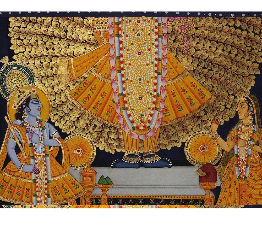 Hand-Painted Shrinathji Pichwai Painting | Golden Kadamba Tree Nathdwara Art
