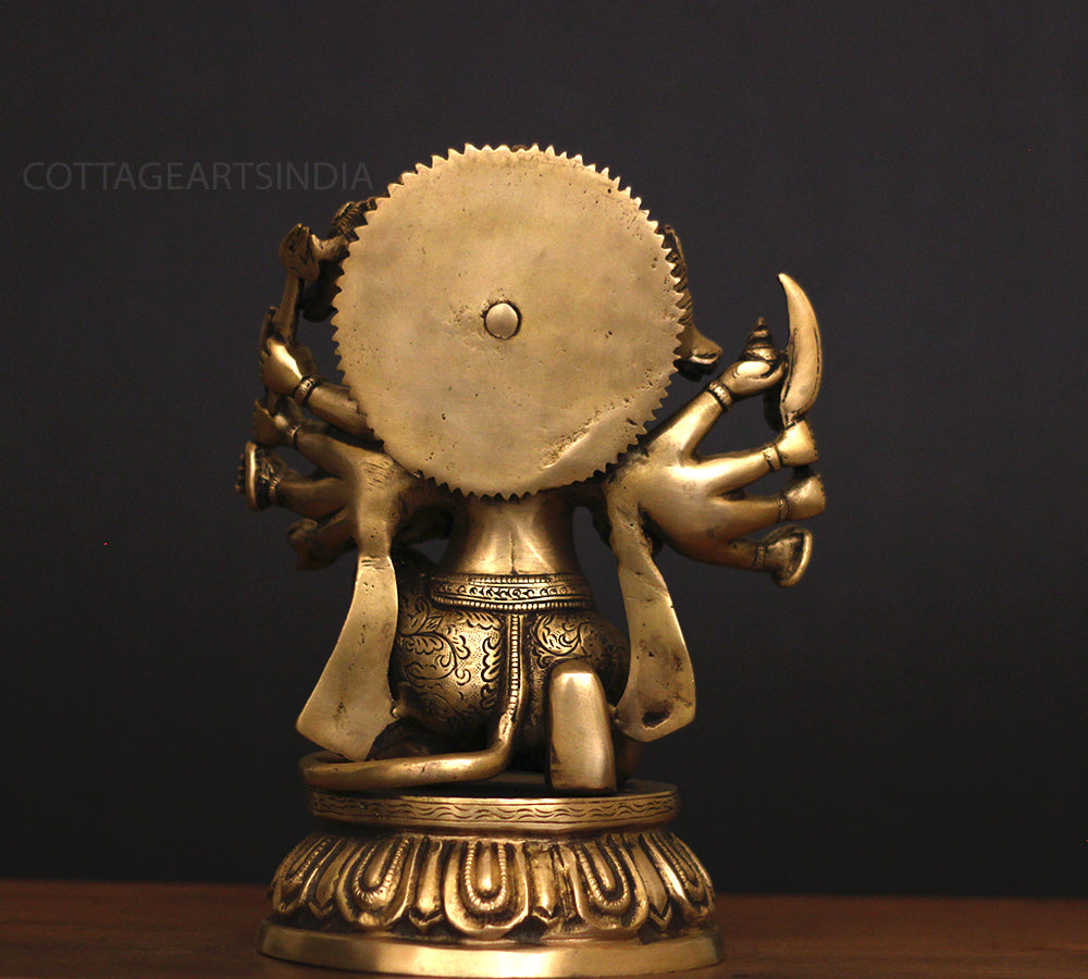 Brass Panchamukhi Hanuman Idol 10"