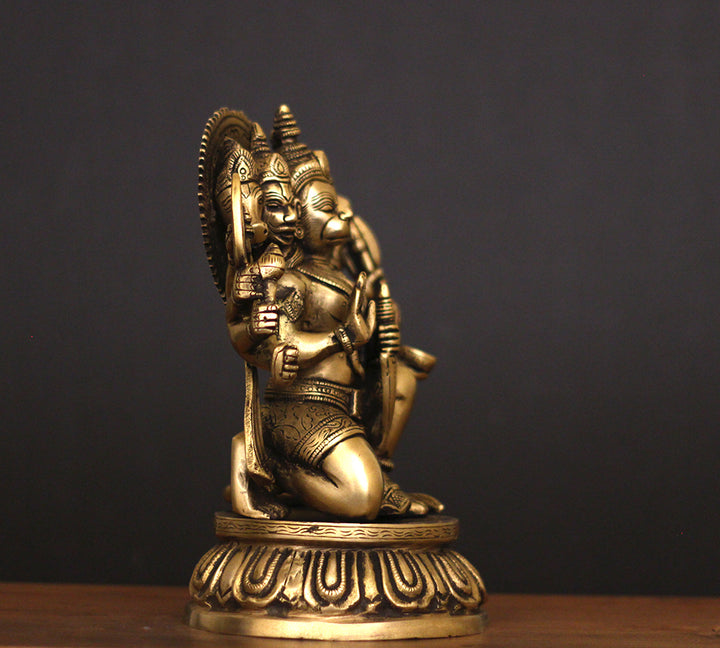 Brass Panchamukhi Hanuman Idol 10"