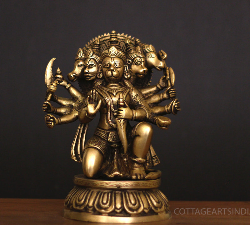 Brass Panchamukhi Hanuman Idol 10"