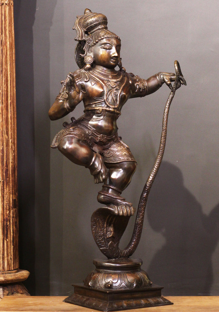 Brass Krishna On Serpent - Kaliyadaman Posture 35"