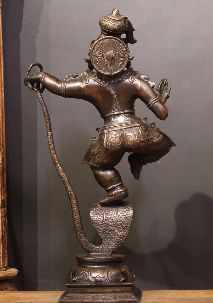 Brass Krishna On Serpent - Kaliyadaman Posture 35"