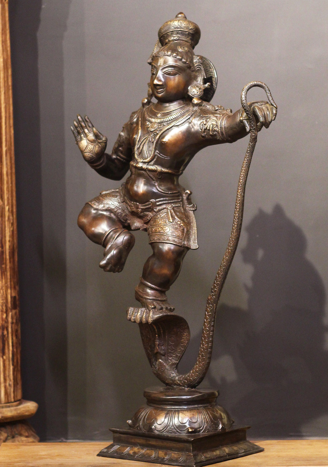 Brass Krishna On Serpent - Kaliyadaman Posture 35"