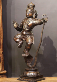 Brass Krishna On Serpent - Kaliyadaman Posture 35"