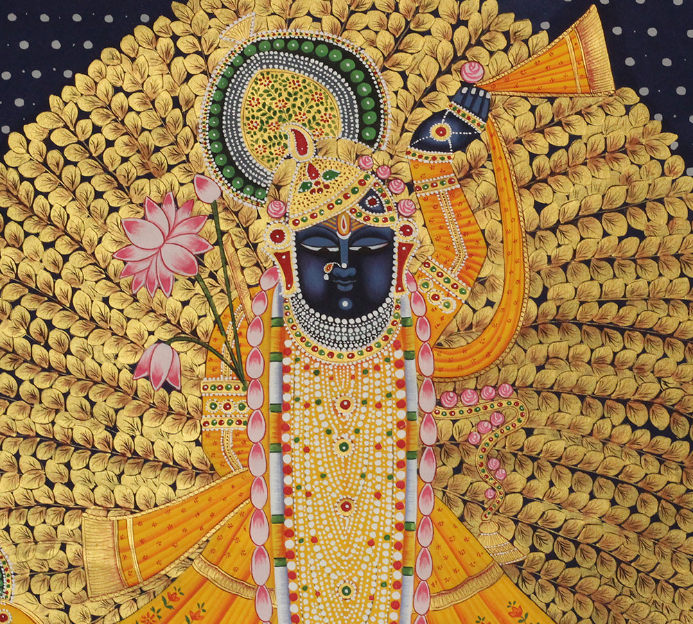 Hand-Painted Shrinathji Pichwai Painting | Golden Kadamba Tree Nathdwara Art