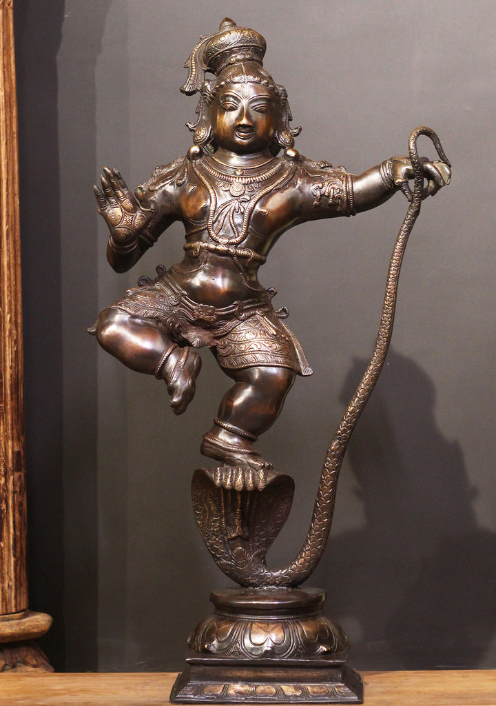 Brass Krishna On Serpent - Kaliyadaman Posture 35"