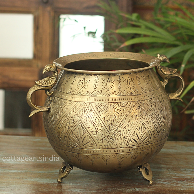 Brass Vintage Carved Planter