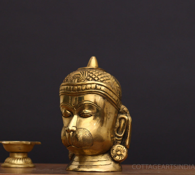 Brass Hanuman Face Statue in Golden Finish