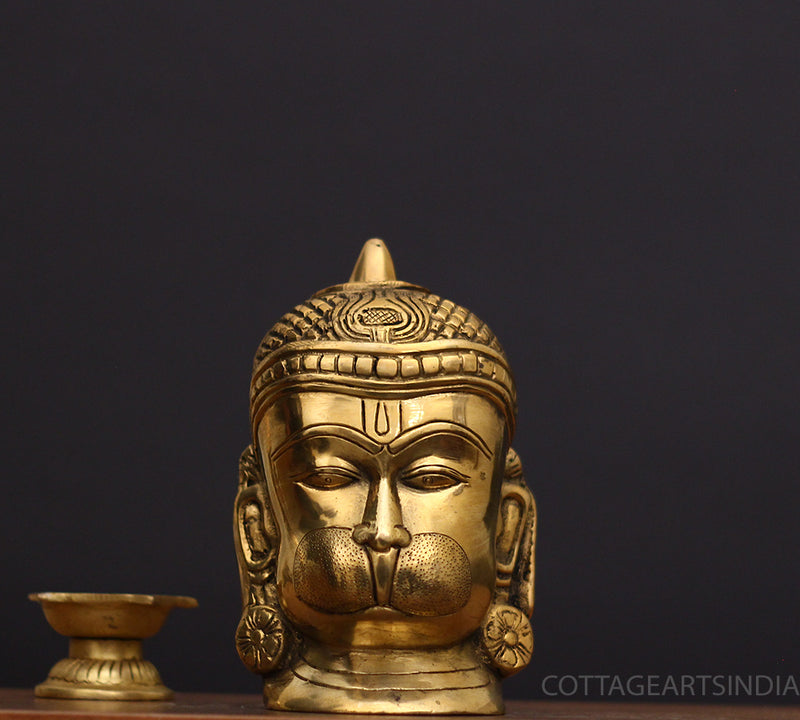 Brass Hanuman Face Statue in Golden Finish