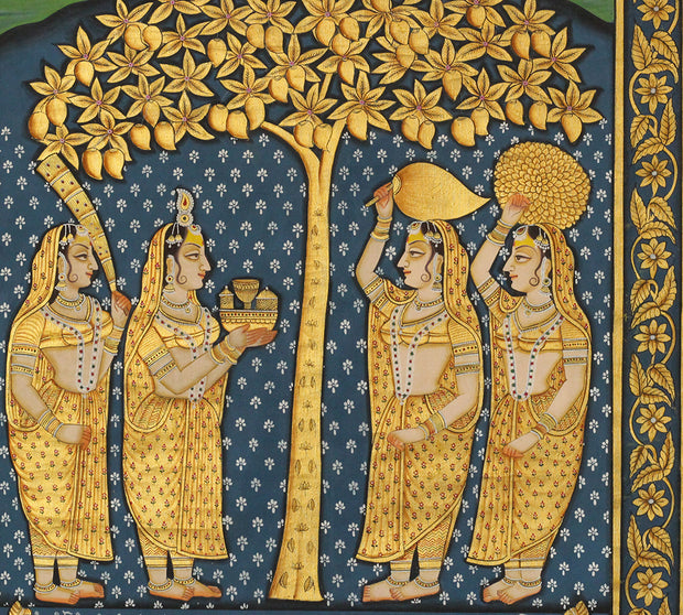 Hand-Painted Gopi Seva Pichwai Painting | Nathdwara Devotional Artwork