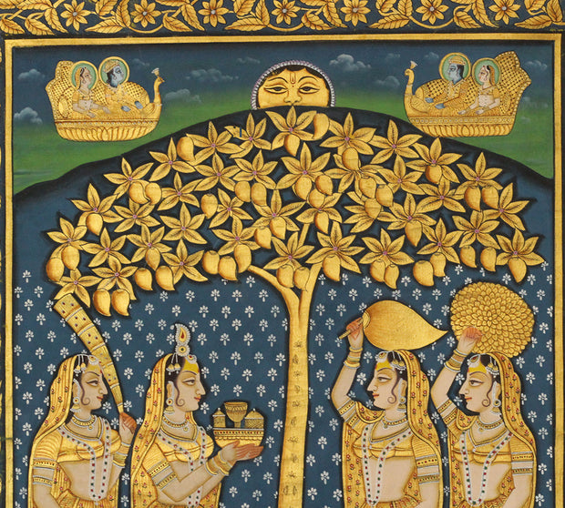 Hand-Painted Gopi Seva Pichwai Painting | Nathdwara Devotional Artwork