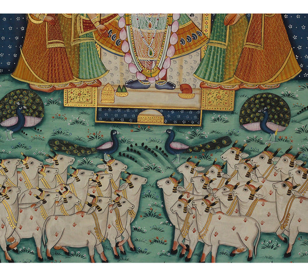 Hand-Painted Shrinathji Pichwai Painting | Krishna with Gopis & Sacred Cows