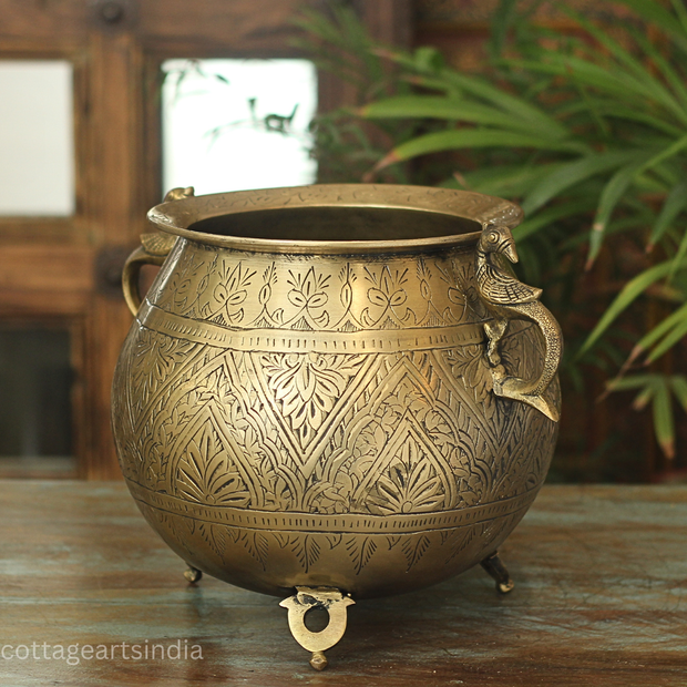Brass Vintage Carved Planter
