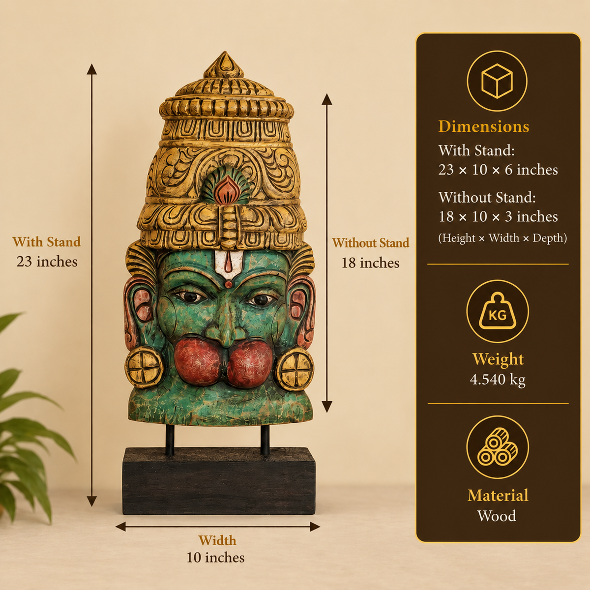 Wooden Hanuman Mask on Stand