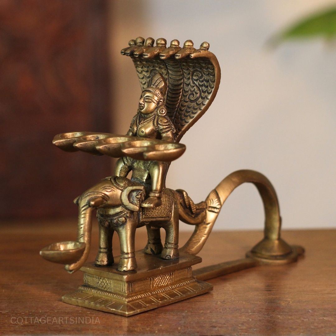 Brass Lakshmi With Sheshnaag  Aarti Diya