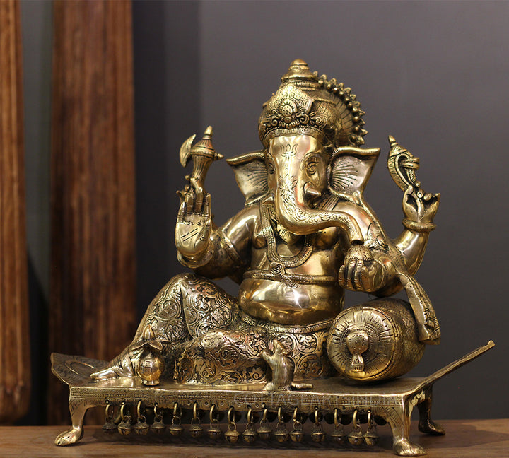 Brass Ganesh Resting On Chowki